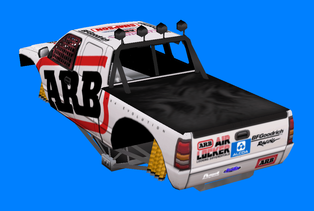 An ARB Monster body in BinEdit with an HD PNG texture, sponsor decals sharp enough to read
