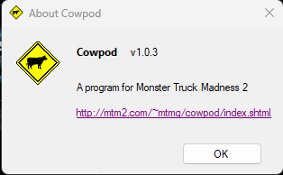 The Cowpod about box, showing version 1.0.3